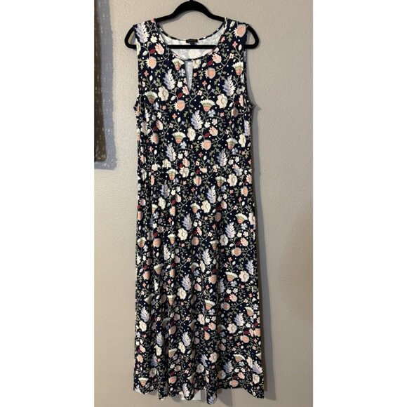 Talbots Maxi Dress L Large Paisley Sleeveless Blue Pink Stretch Washable NEW - Picture 10 of 12